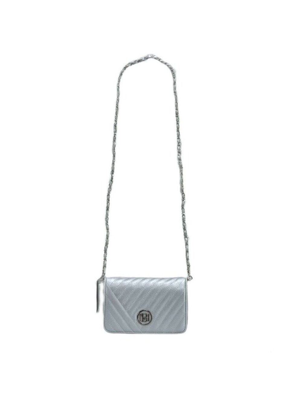 Studio Badgley Mischka Quilted Silver Crossbody Bag With Chain Strap - Picture 2 of 13